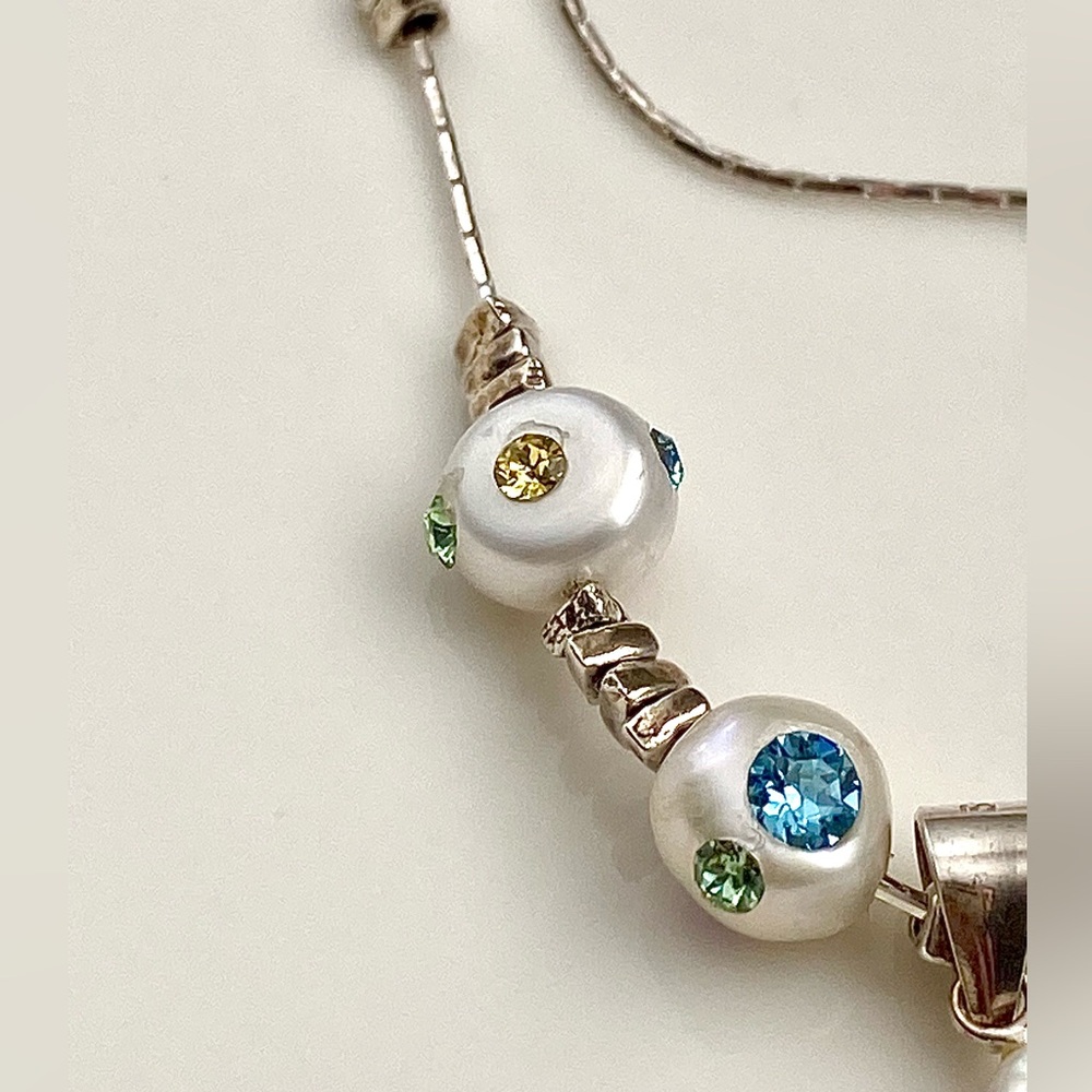 N277-Handmade S925 Freshwater Pearl Crystal Necklace - Picture 13 of 14